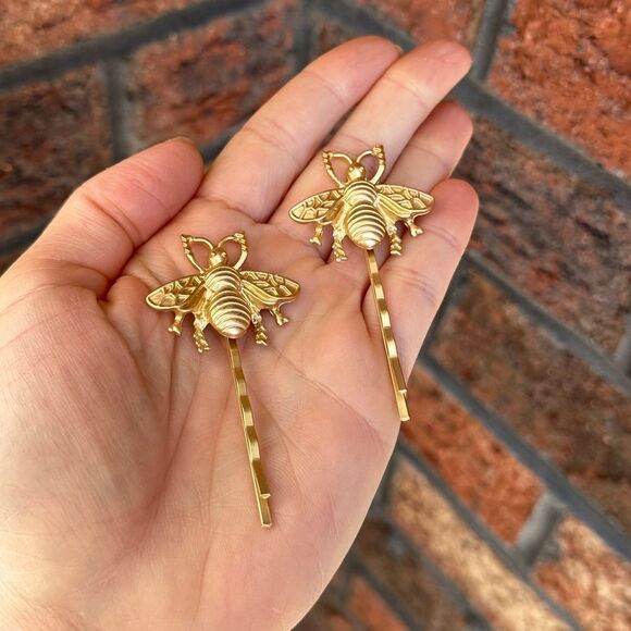 Free People Beehive Matt Gold Hair 2 Barrettes - Picture 4 of 9